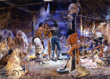 アメリカインディアン Painting - ヨーク 1908 チャールズ マリオン ラッセル アメリカン インディアン